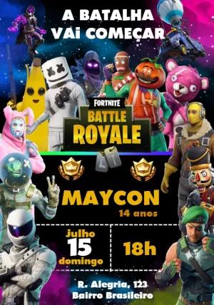 Convite de Aniversário Fortnite com Personagens para Editar