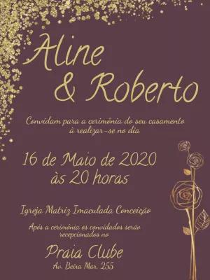 Convite de Casamento Elegante Dourado com Glitter para Editar
