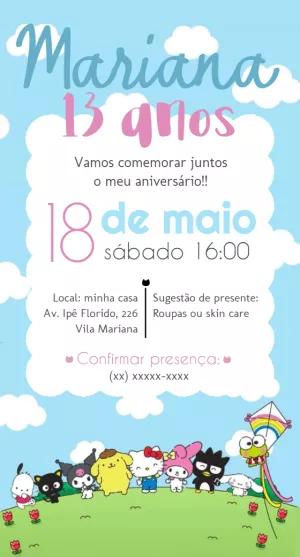 Convite de Aniversário Hello Kitty e Turma para Editar Online