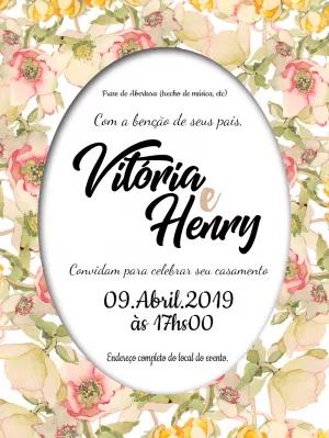 Convite de Casamento Floral com Aquarela para Editar Online