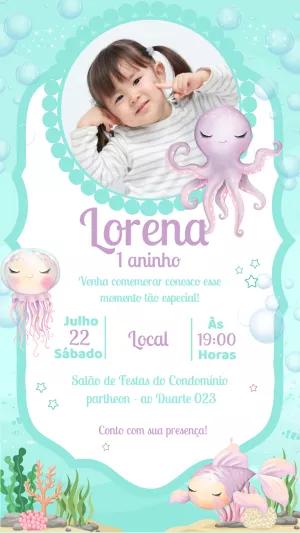 Convite de Aniversário Fundo do Mar com Foto para Editar Online