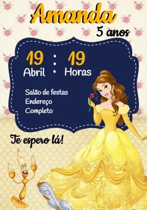 Convite Aniversário A Bela e a Fera para Editar Online