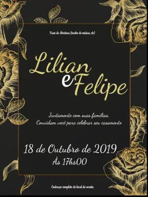 Convite de Casamento Floral Dourado para Editar Online