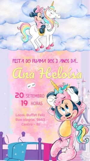 Convite Festa Pijama Minnie Unicórnio Rosa para Editar