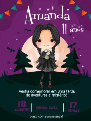 Convite de Aniversário Wandinha Addams para Editar Online