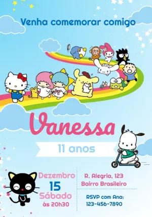 Convite de Aniversário Hello Kitty e Amigos para Editar Online
