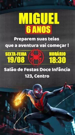 Convite Aniversário Homem Aranha Aranhaverso para Editar Online