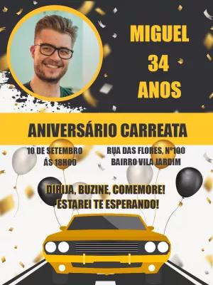 Convite de Aniversário Carreata com Foto para Editar Online