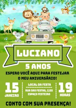 Convite de Aniversário Safari com Animais para Editar Online