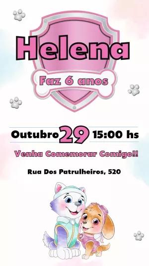 Convite Aniversário Patrulha Canina Rosa para Editar Online