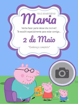 Convite Aniversário Peppa Pig com Foto para Editar Online