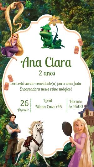 Convite Aniversário Enrolados com Rapunzel para Editar Online