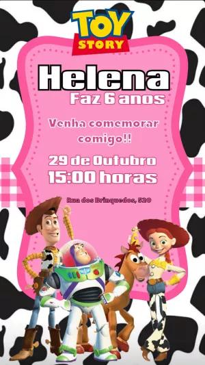 Convite Aniversário Toy Story Rosa para Editar Online