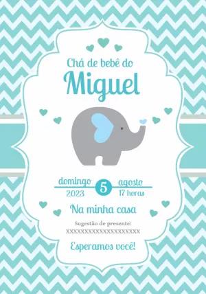Convite Chá de Bebê Elefantinho Azul para Editar Online