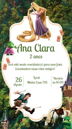 Convite Aniversário Enrolados com Rapunzel para Editar Online