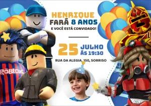 Convite de Aniversário Roblox com Personagens para Editar Online