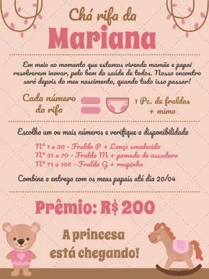 Convite Chá Rifa Ursinha Princesa para Editar Online