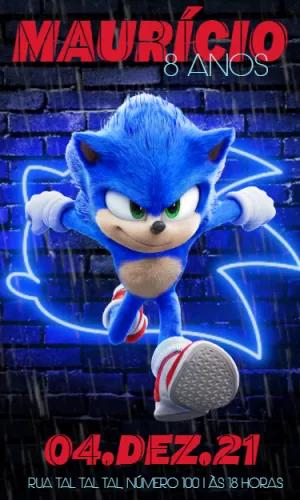 Convite de Aniversário Sonic para Editar e Imprimir