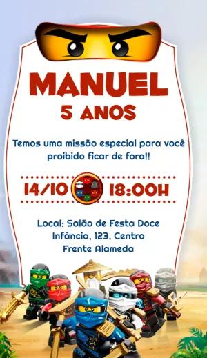 Convite Aniversário Lego Ninjago com Personagens para Editar