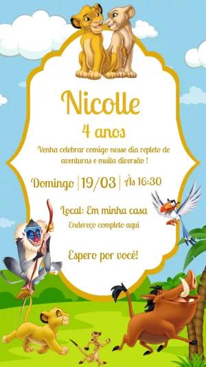 Convite Aniversário Rei Leão com Personagens para Editar Online