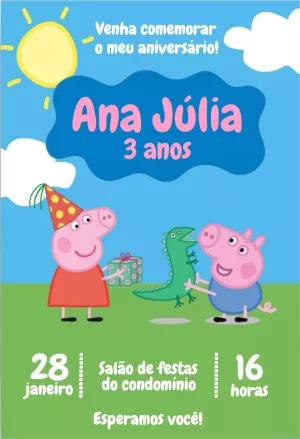 Convite de Aniversário Peppa Pig para Editar e Imprimir Online
