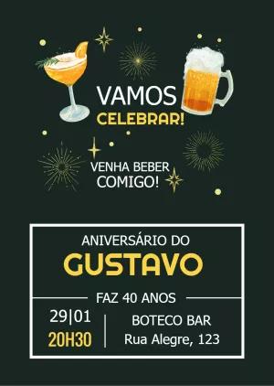 Convite de Aniversário Tema Boteco para Editar Online