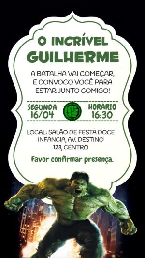 Convite de Aniversário Incrível Hulk para Editar Online