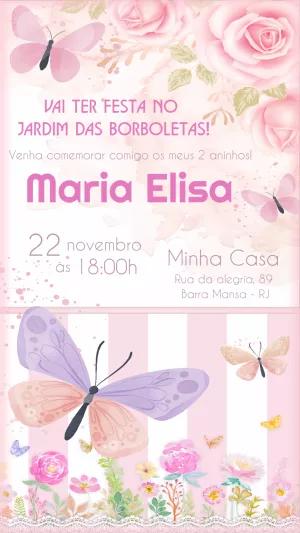Convite Aniversário Jardim das Borboletas para Editar Online