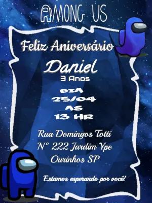Convite Aniversário Among Us com Personagens para Editar Online