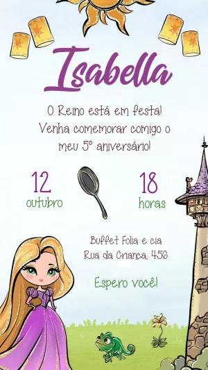 Convite de Aniversário Enrolados Rapunzel para Editar Online