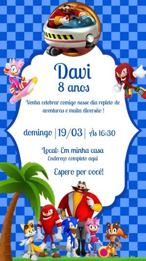 Convite de Aniversário Sonic com Personagens para Editar Online