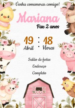 Convite de Aniversário Fazendinha Rosa para Editar Online