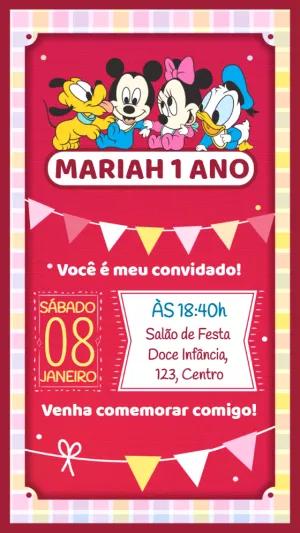 Convite Aniversário Mickey Baby e Turma para Editar Online