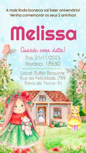 Convite Aniversário Boneca Jardim Encantado para Editar Online