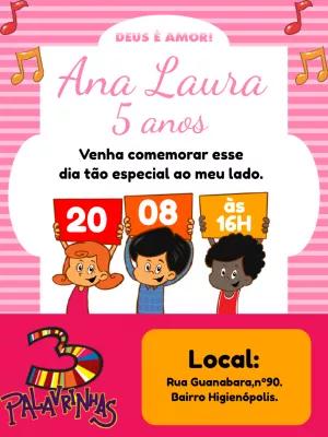 Convite Aniversário 3 Palavrinhas para Editar Online