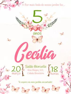 Convite Aniversário Jardim Encantado com Borboletas para Editar