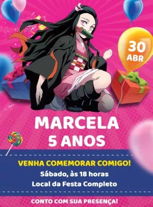 Convite Aniversário Nezuko Demon Slayer para Editar Online