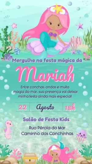Convite de Aniversário Sereia Fundo do Mar Editável