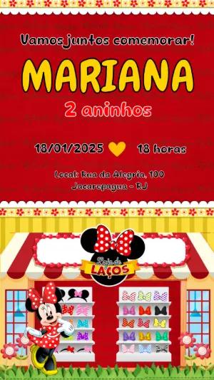 Convite Aniversário Minnie Loja de Laços para Editar Online