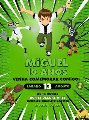Convite de Aniversário Ben 10 com Aliens para Editar Online