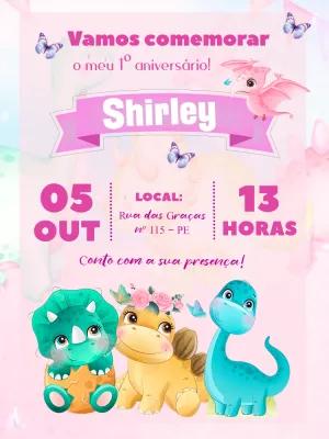 Convite Aniversário Dinossauro Baby Menina para Editar Online