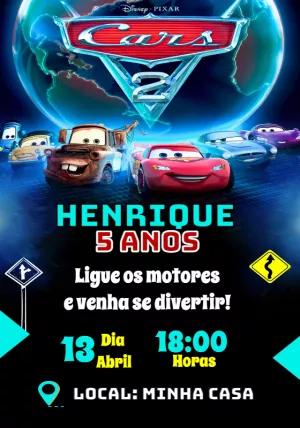 Convite de Aniversário Carros Disney Editável Online