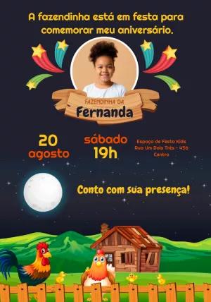 Convite Aniversário Fazendinha com Foto para Editar Online