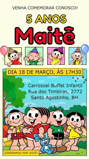 Convite Aniversário Turma da Mônica para Editar Online