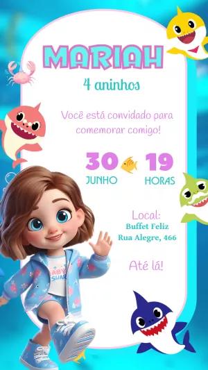 Convite de Aniversário Baby Shark para Editar Online