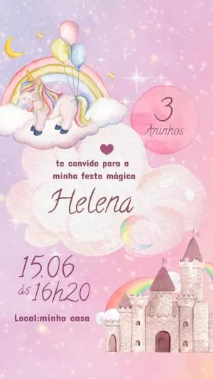 Convite Aniversário Unicórnio Mágico para Editar Online