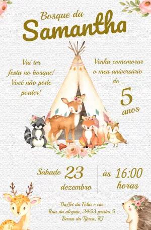 Convite Aniversário Bosque Encantado com Animais para Editar