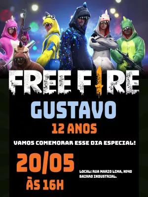 Convite de Aniversário Free Fire com Personagens para Editar