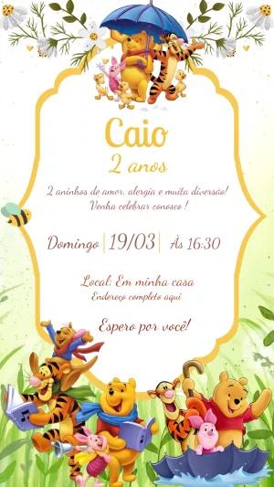 Convite Aniversário Ursinho Pooh e Amigos para Editar Online