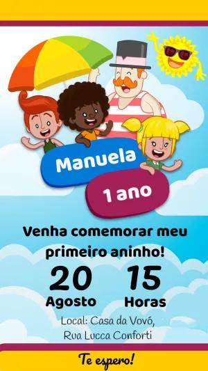 Convite Aniversário Mundo Bita Praia para Editar Online